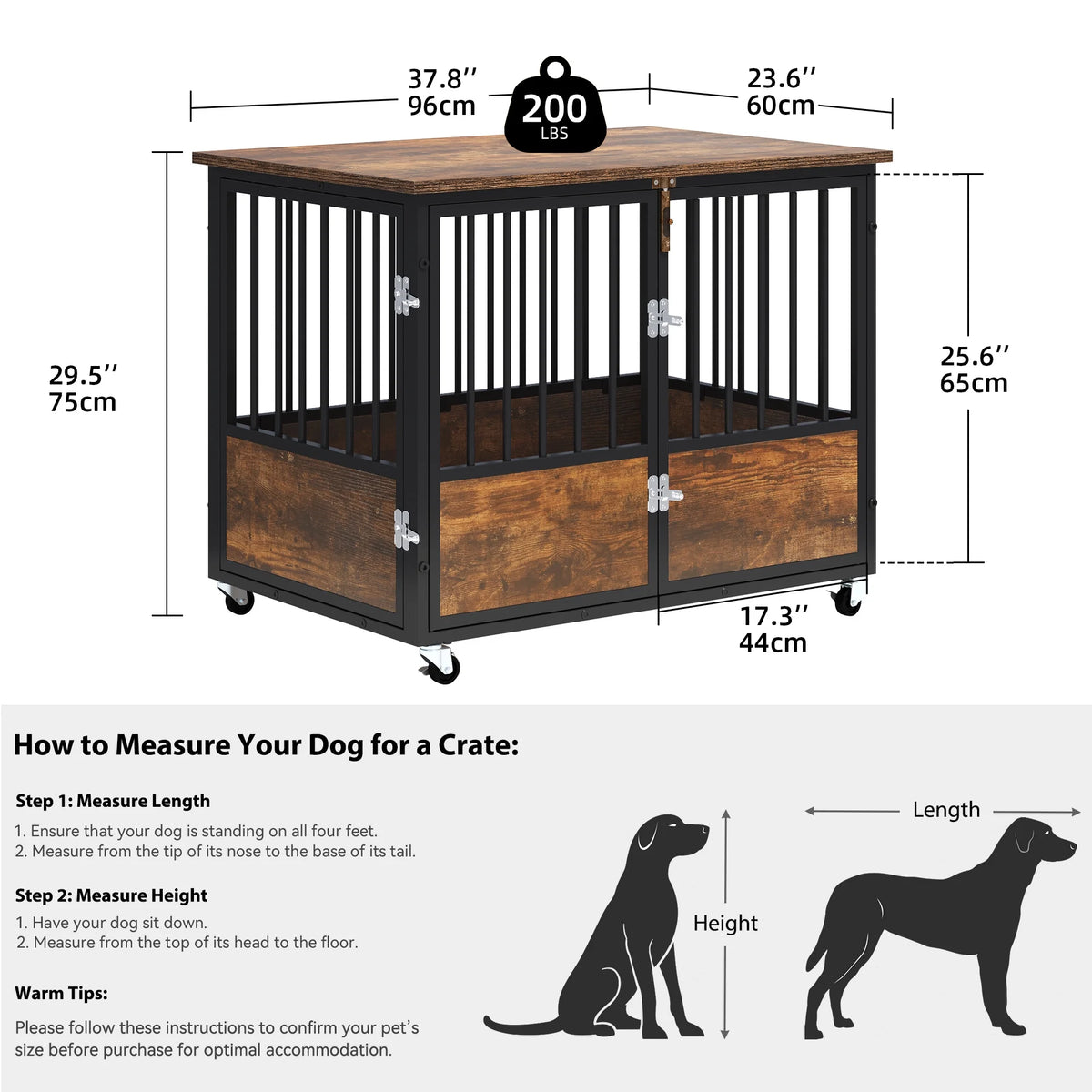 Large 38in Heavy Duty Metal Dog Crate and Kennel with Wheels X4113
