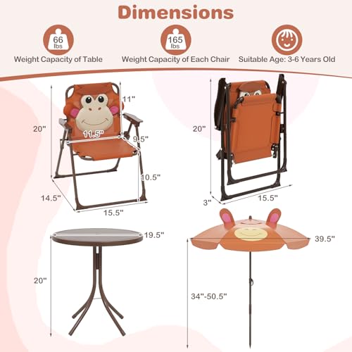 Kids Picnic Table with Umbrella and 2 Folding Chairs F541