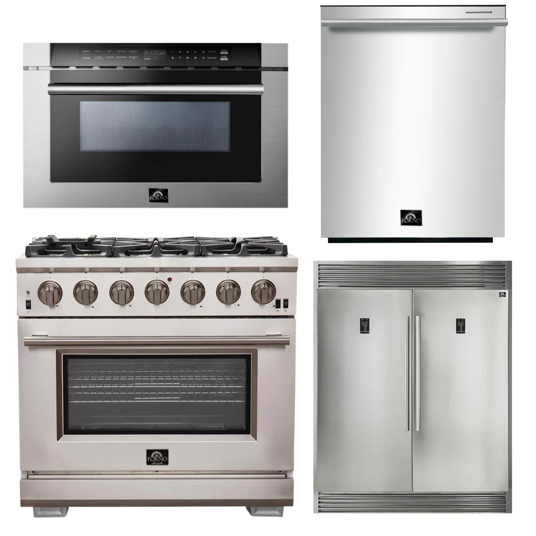 36 Inch Pro Gas Range, Refrigerator, Microwave Drawer, Dishwasher T96837