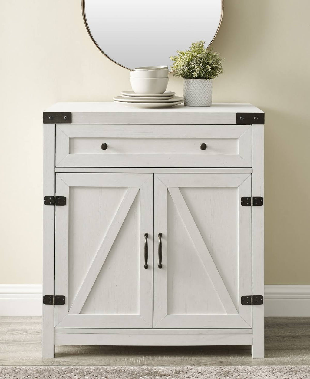 White Barn Door Accent Cabinet P136605