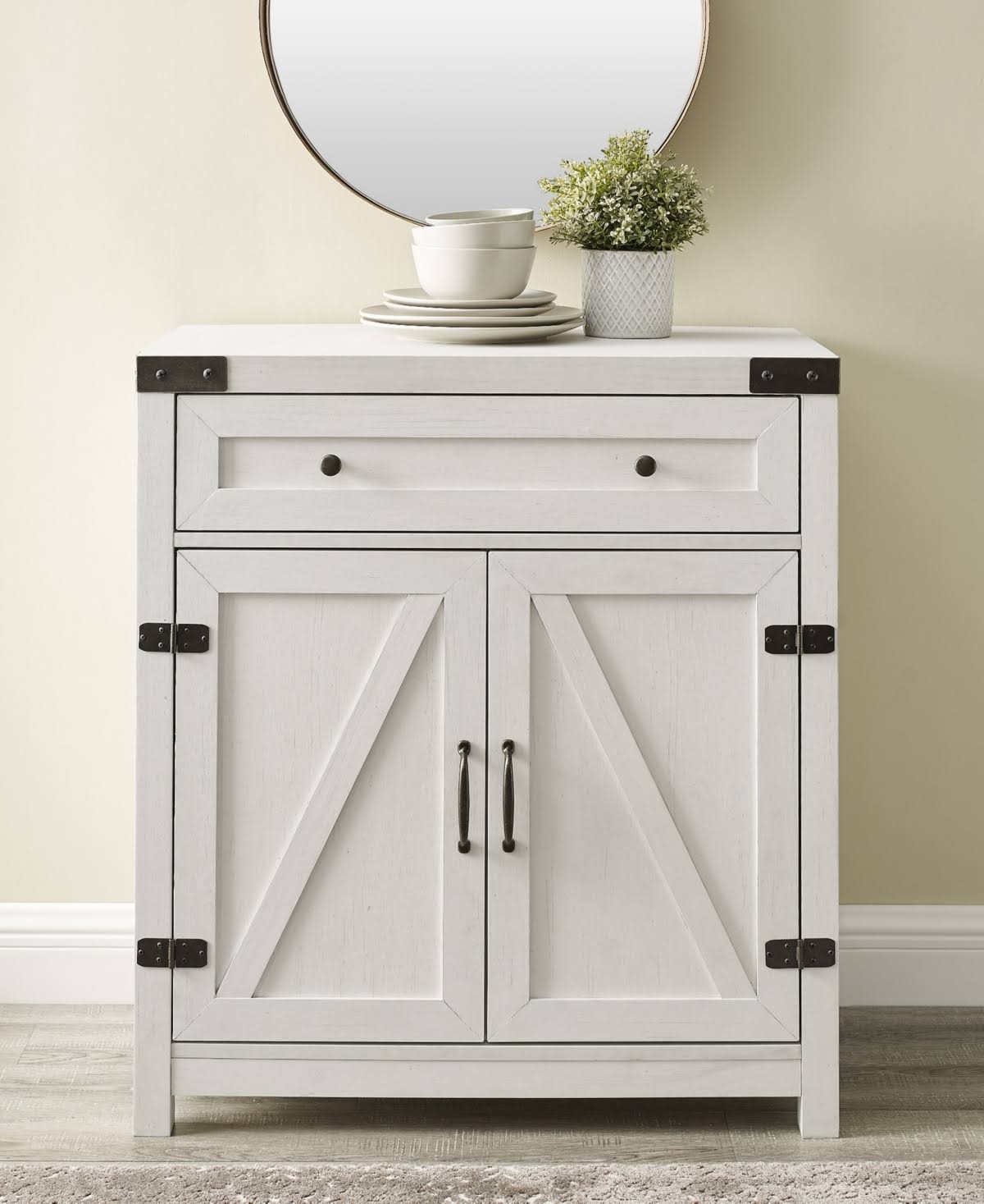 White Barn Door Accent Cabinet P136605