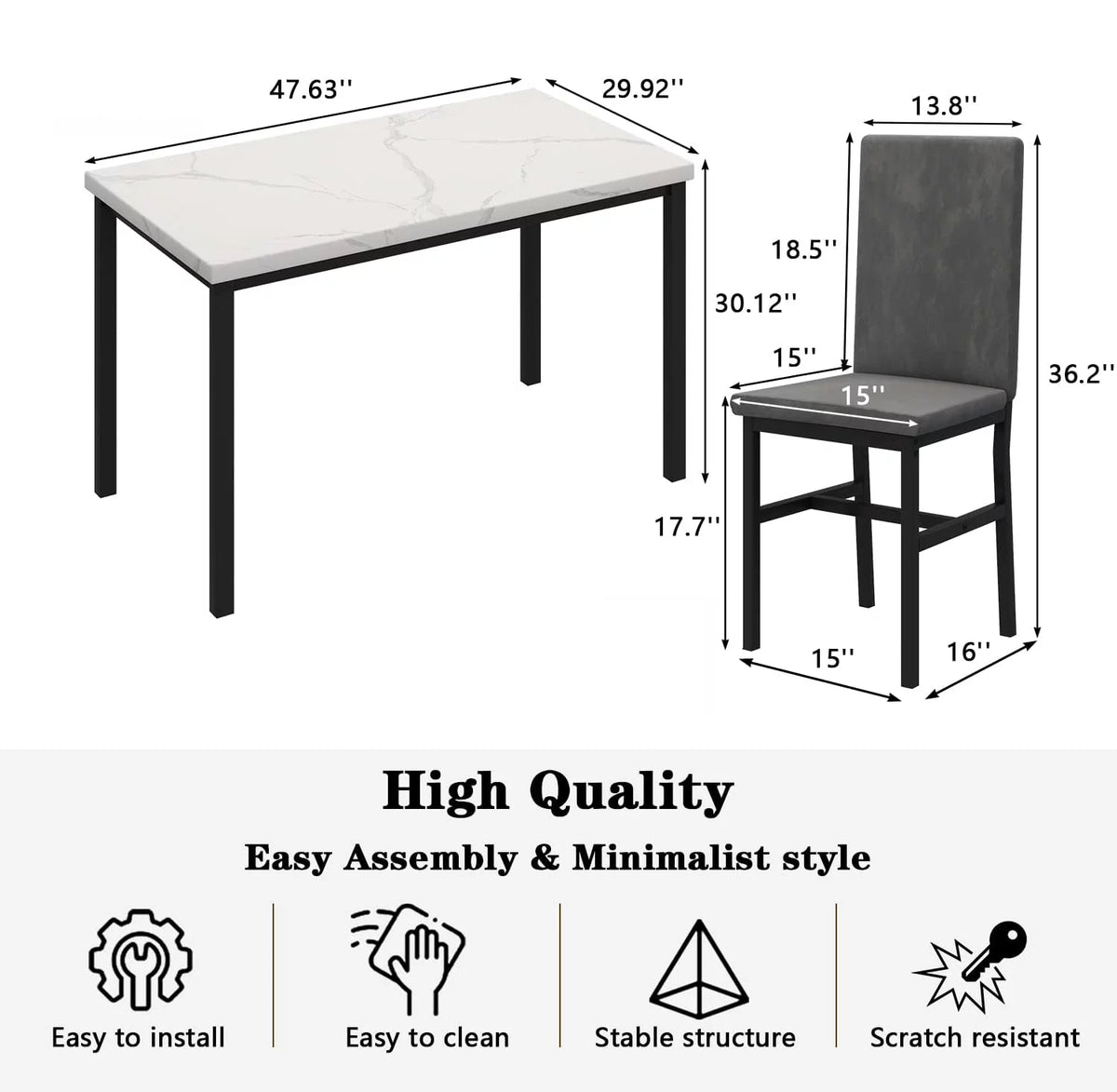 Faux Marble Dining Table Set for 4 B612