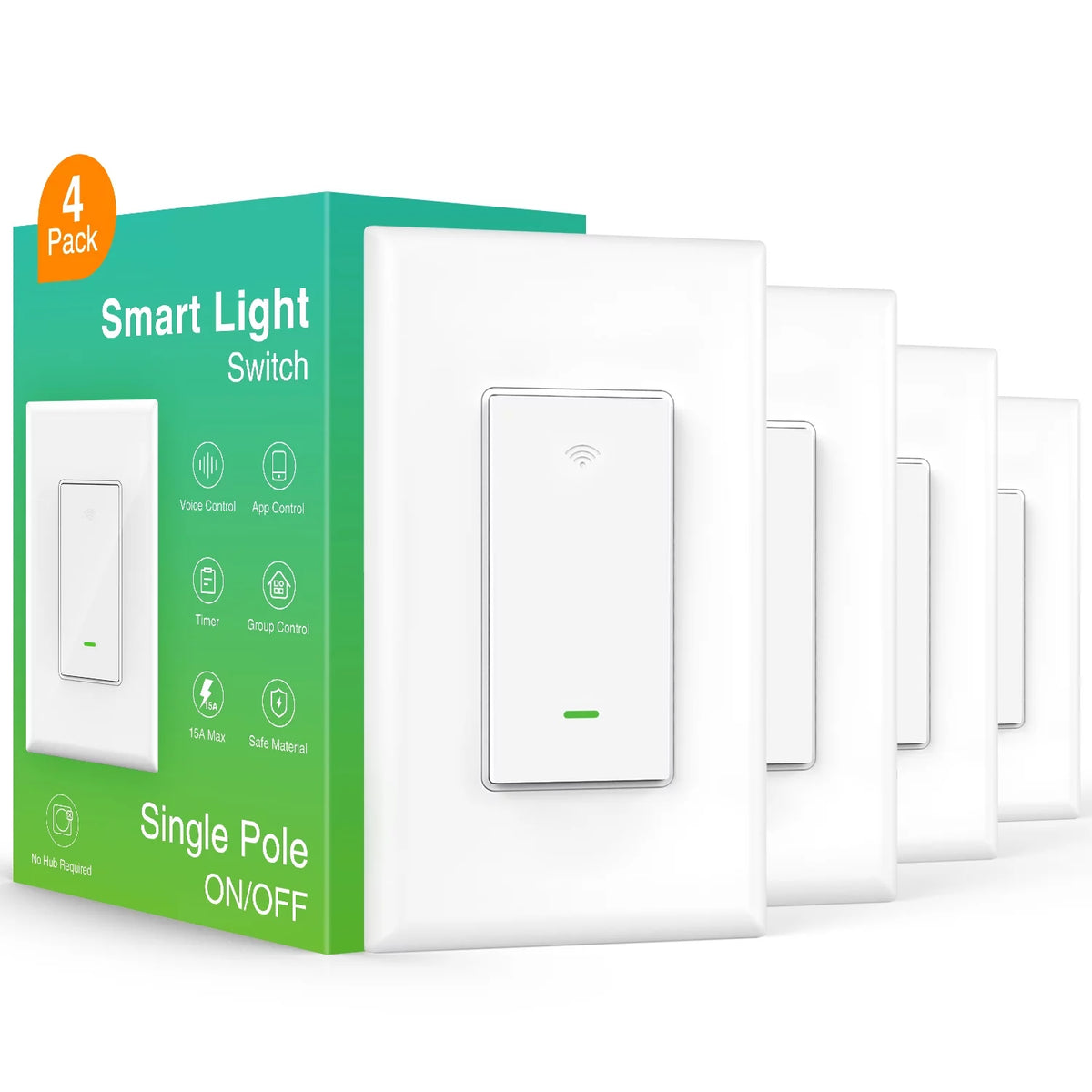 White Smart Light Switch, 15A, 4 Pack E6969