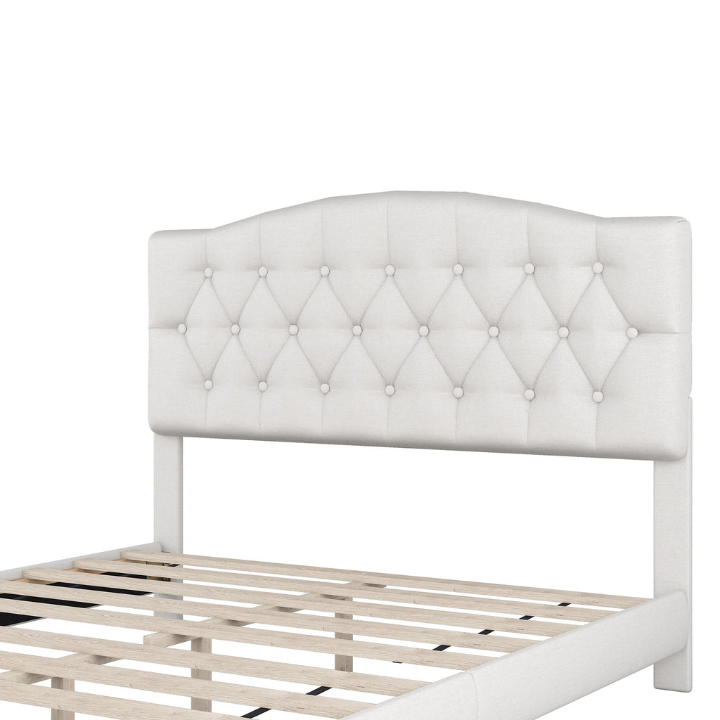 Queen Size Platform Bed Frame Beige G48143