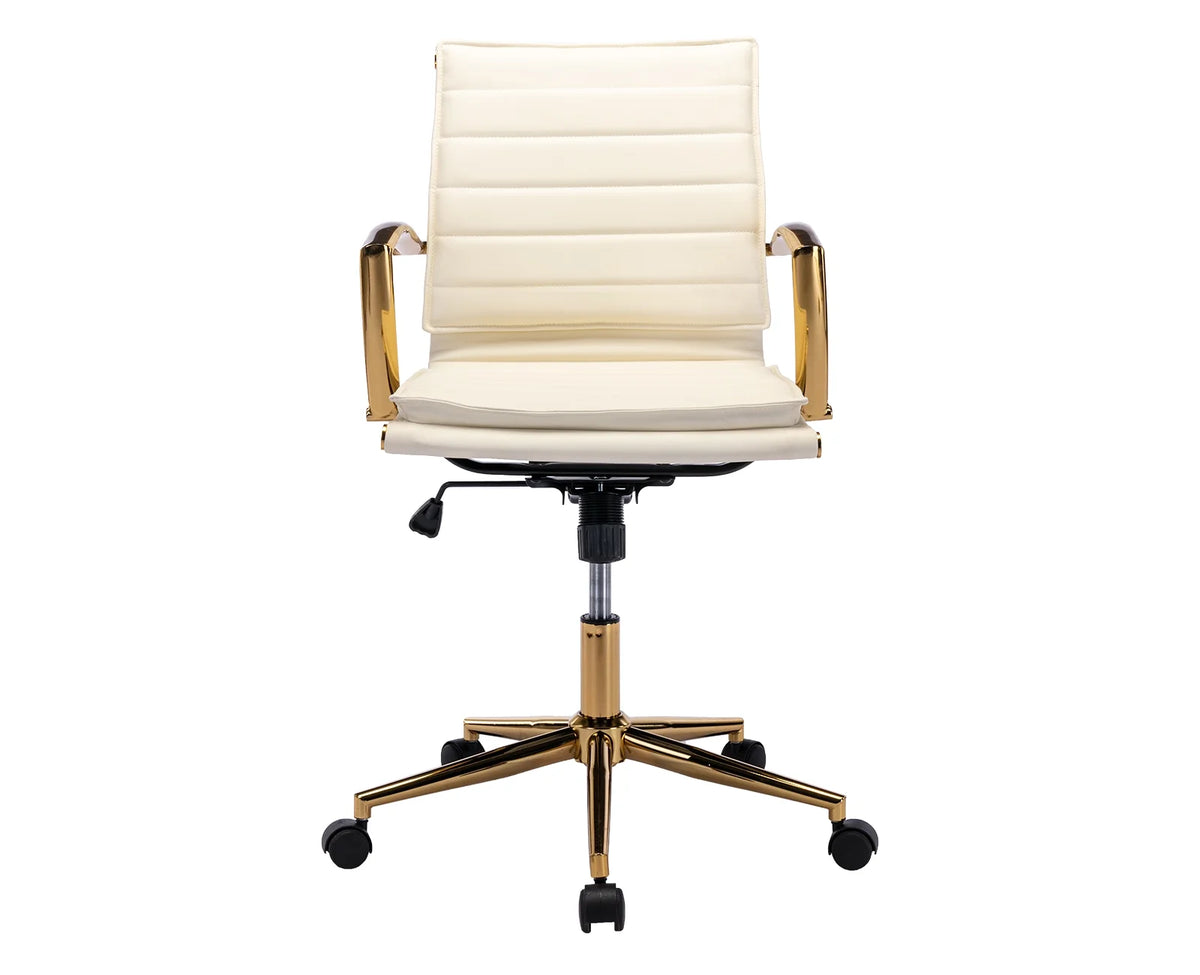 Beige Faux Leather Swivel Office Chair with Armrests H1360