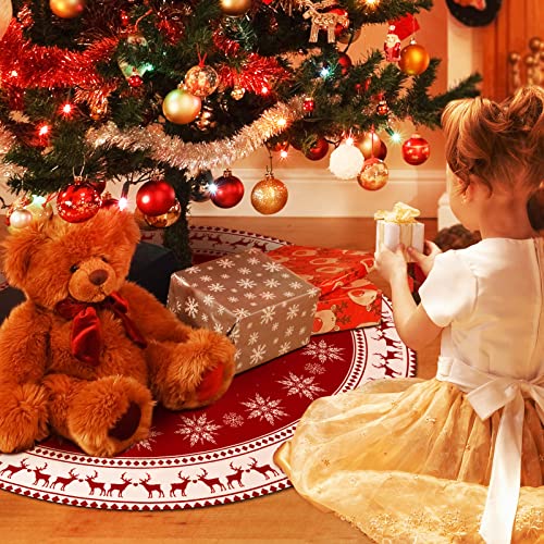Christmas Tree Skirt 48 inch Snowflake Reindeer Red I45593