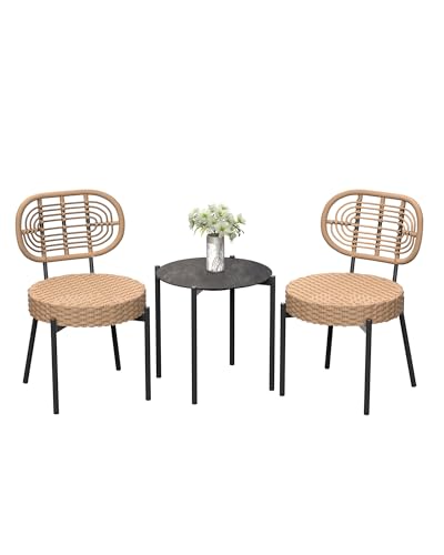 3 Piece Rattan Patio Dining Set with Round Table F998921