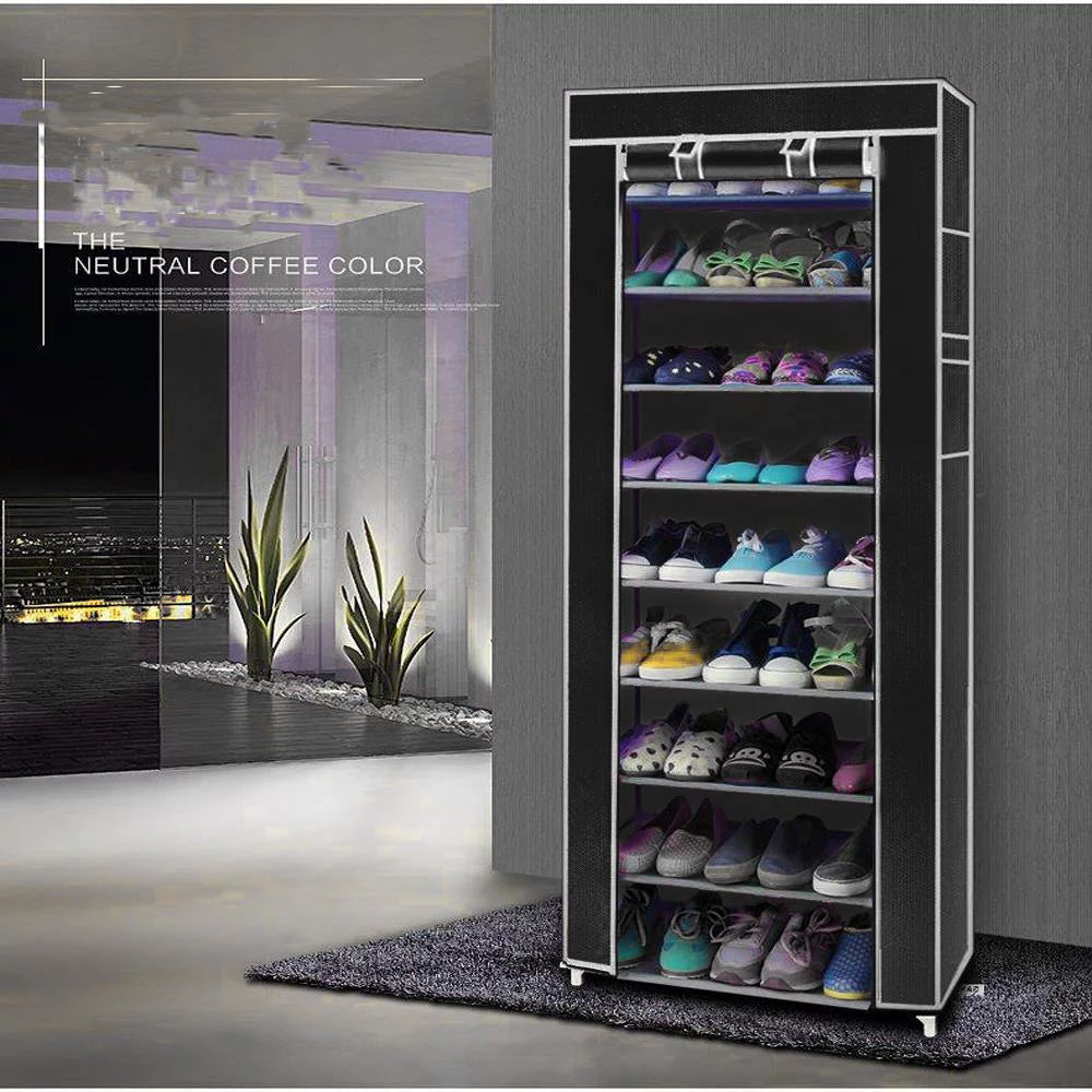 10 Tiers 9 Lattices Shoe Rack Storage Organizer Black P885