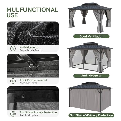 10x12 Aluminum Gazebo with Steel Roof and Netting P3641