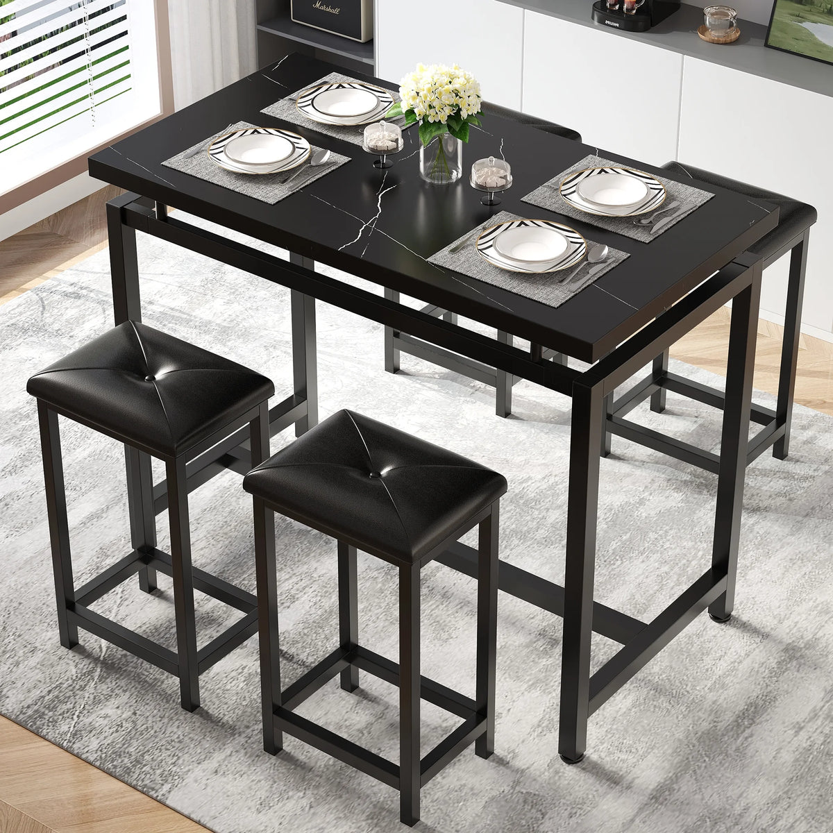 Black 5 Piece Counter Height Dining Set with 4 Chairs B850