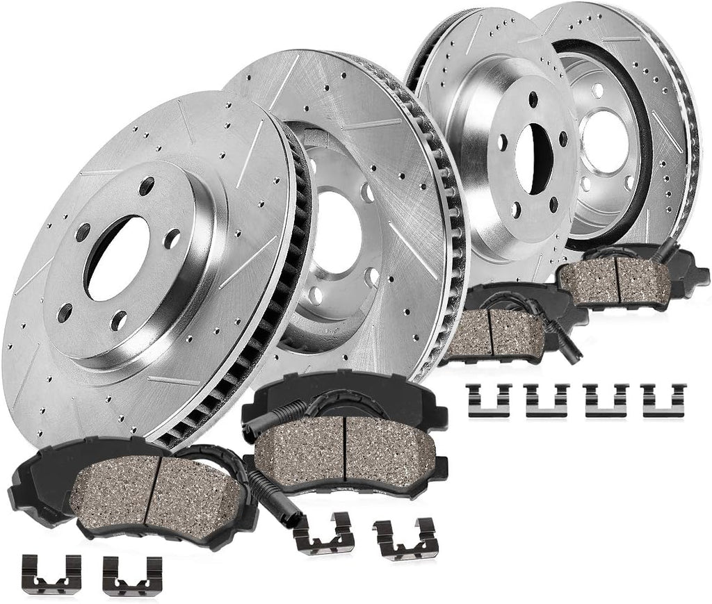 330mm Front + 300mm Rear 5 Lug Rotors + Ceramic Brake Pads + Clips V437855