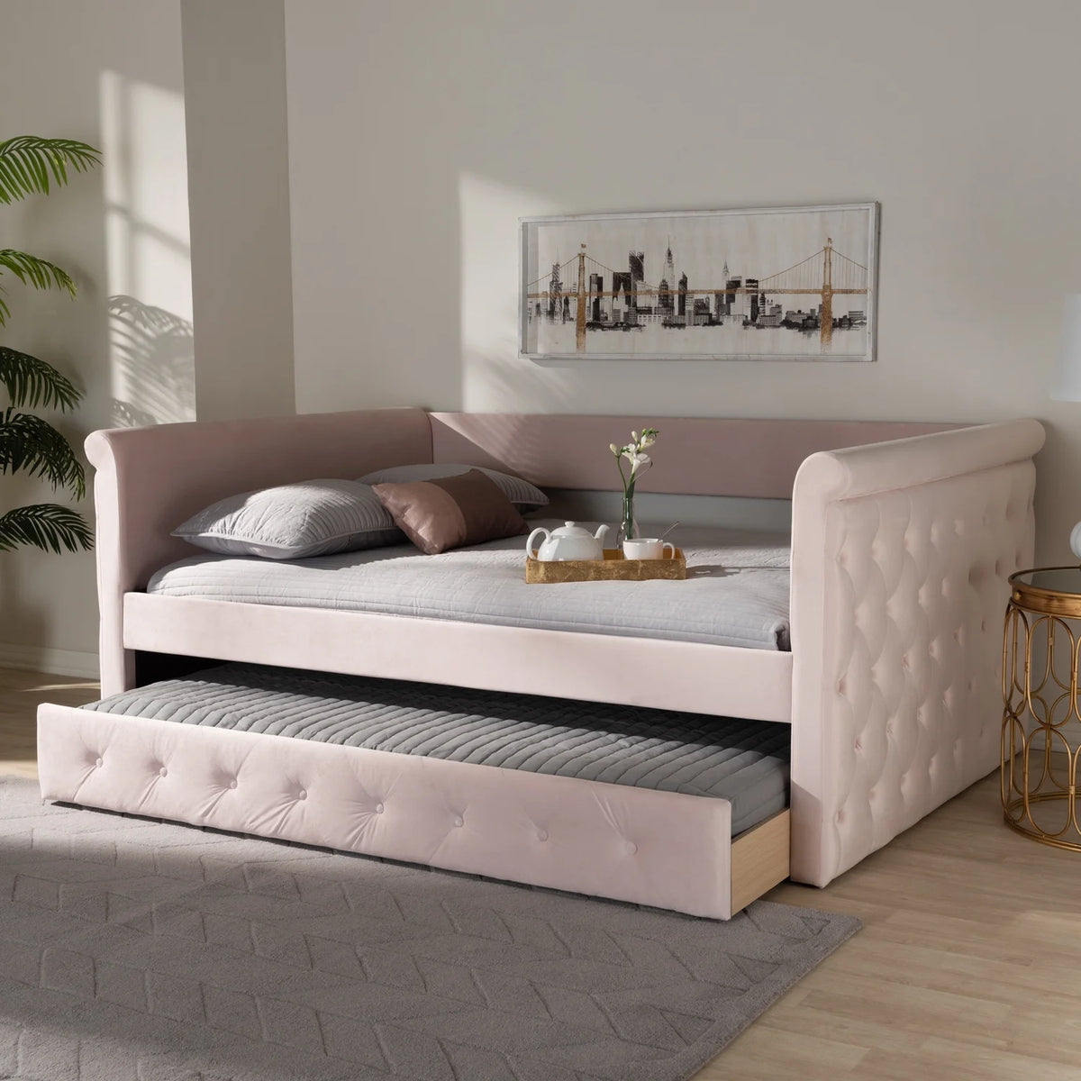 Fabric Upholstered Full Size Daybed With Trundle Z75778