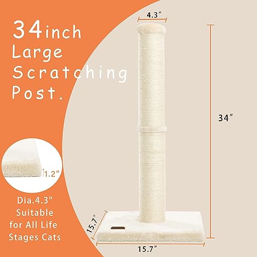 34 Inch Natural Sisal Cat Scratching Post T460