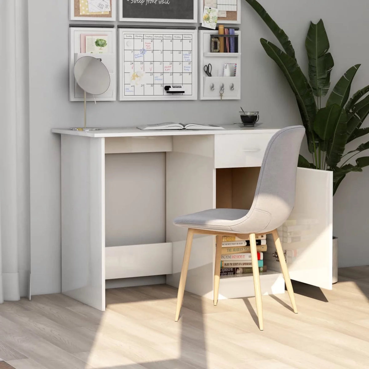 High Gloss White Engineered Wood Desk W3545