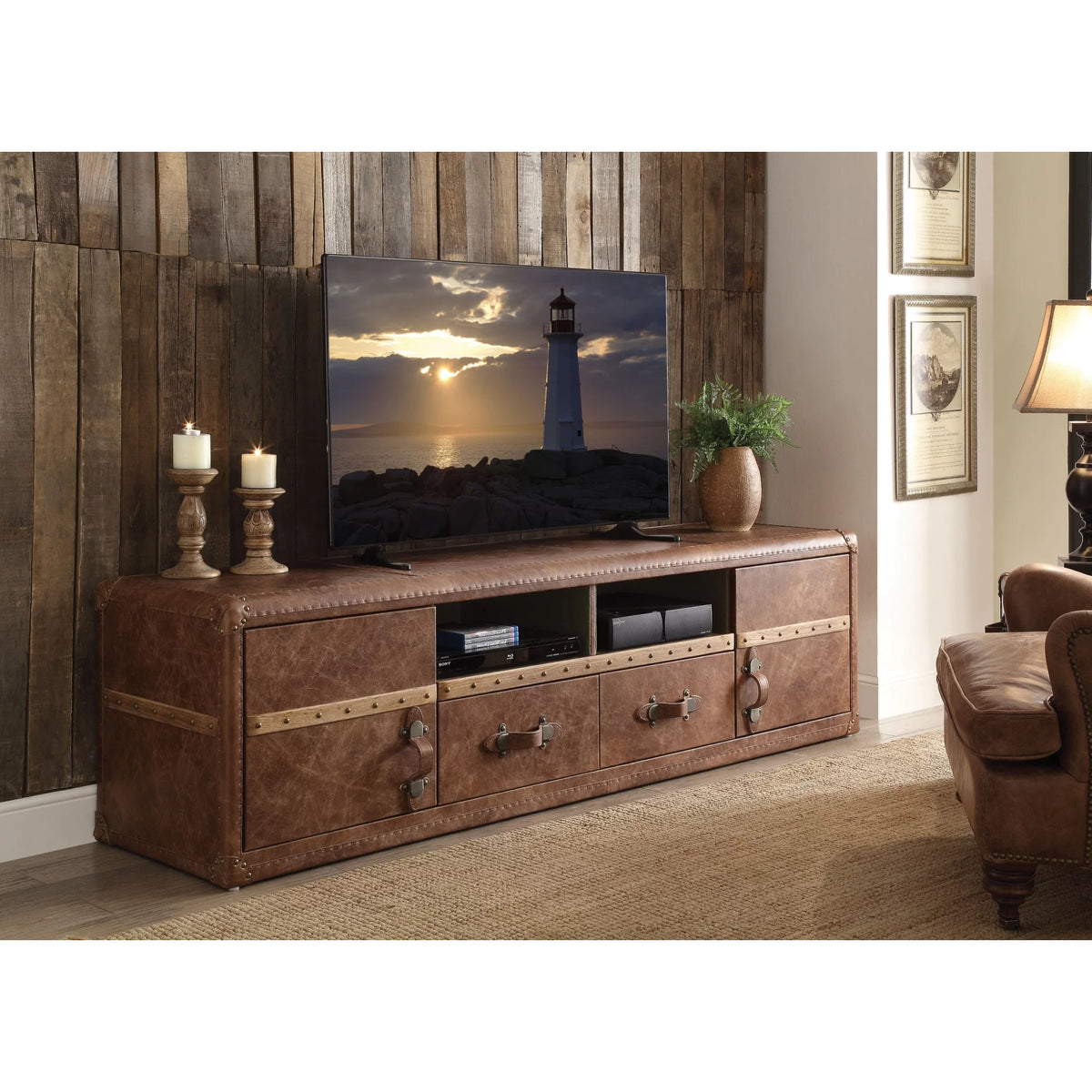 TV Stand Retro Brown Top Grain Leather K777172