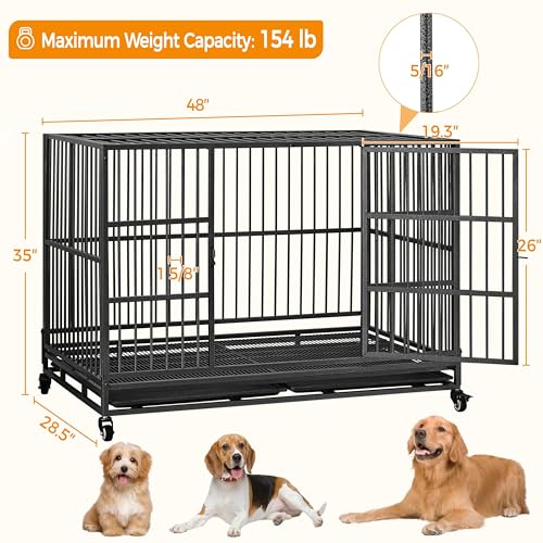 48'' XXL Dog Crate with 2 Doors Lockable Wheels O16704