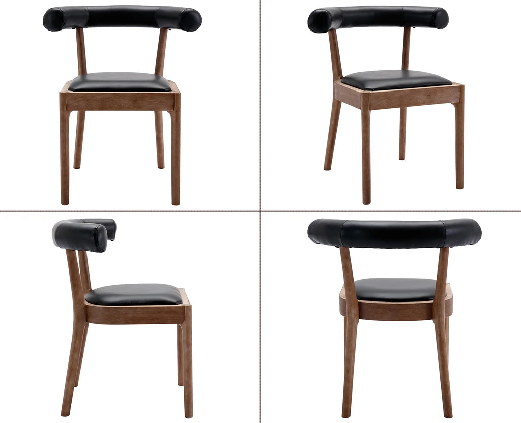 Black PU Upholstered Wooden Dining Chairs Set of 2 R52810