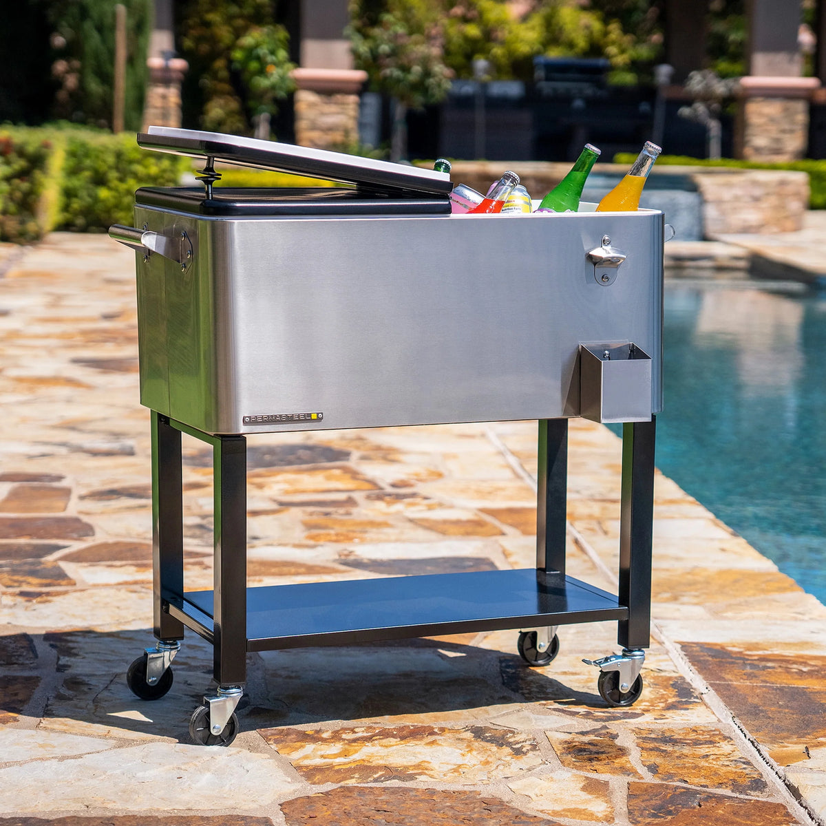 80-Qt Steel Rolling Patio Cooler with Removable Basin T1042