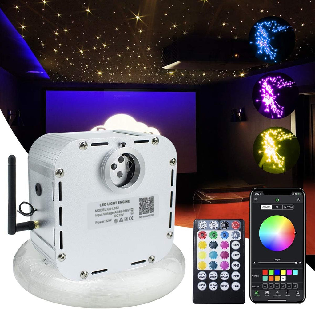 Bluetooth Controlled Twinkle LED Remote RGB 4-Speed Fiber Optic Star Ceiling Kit B2232