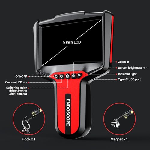 5" Waterproof Dual-Lens Borescope Endoscope Camera with Light N793505