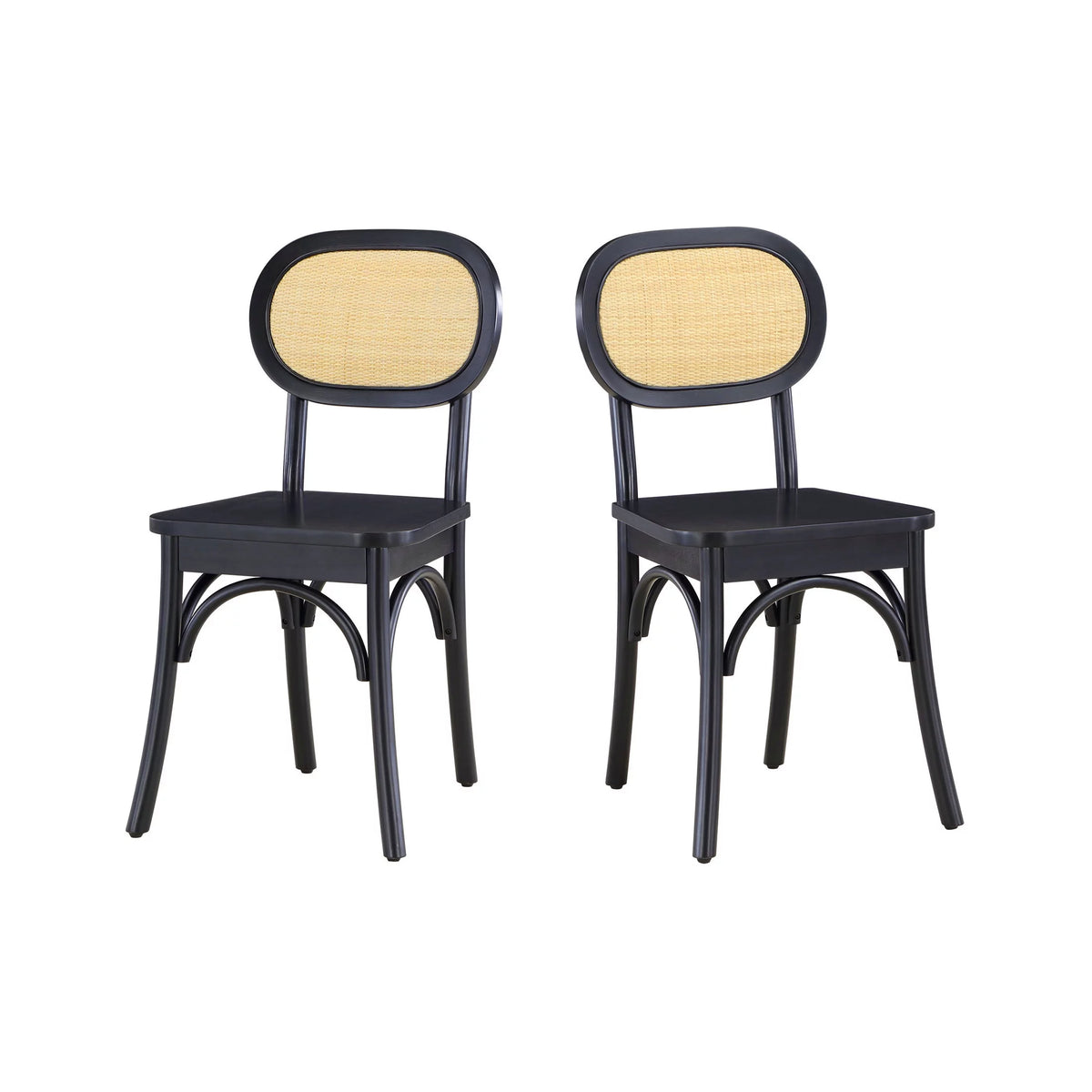 Black Rattan and Solid Wood Dining Chairs I1249