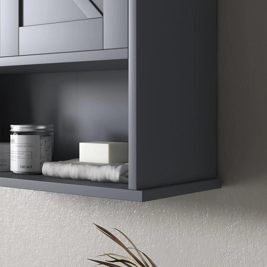 Gray Wall Mounted Bathroom Cabinet with Adjustable Shelf N569210