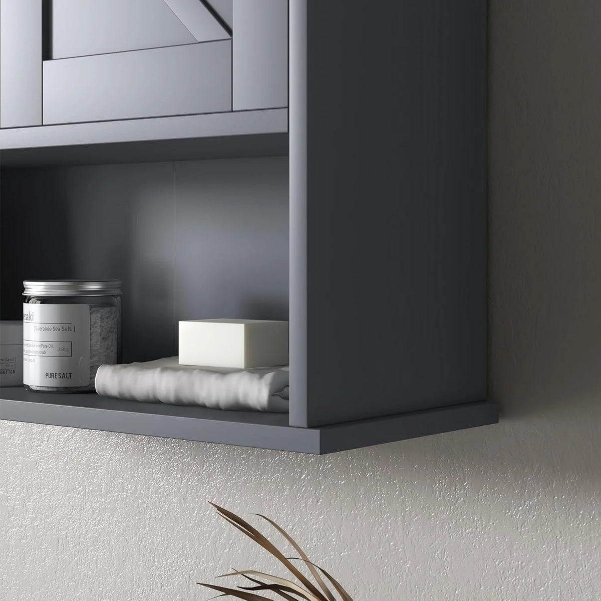 Gray Wall Mounted Bathroom Cabinet with Adjustable Shelf N569210