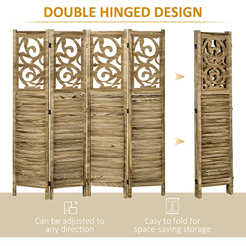 Brown 4 Panel Wood Folding Room Divider B357780