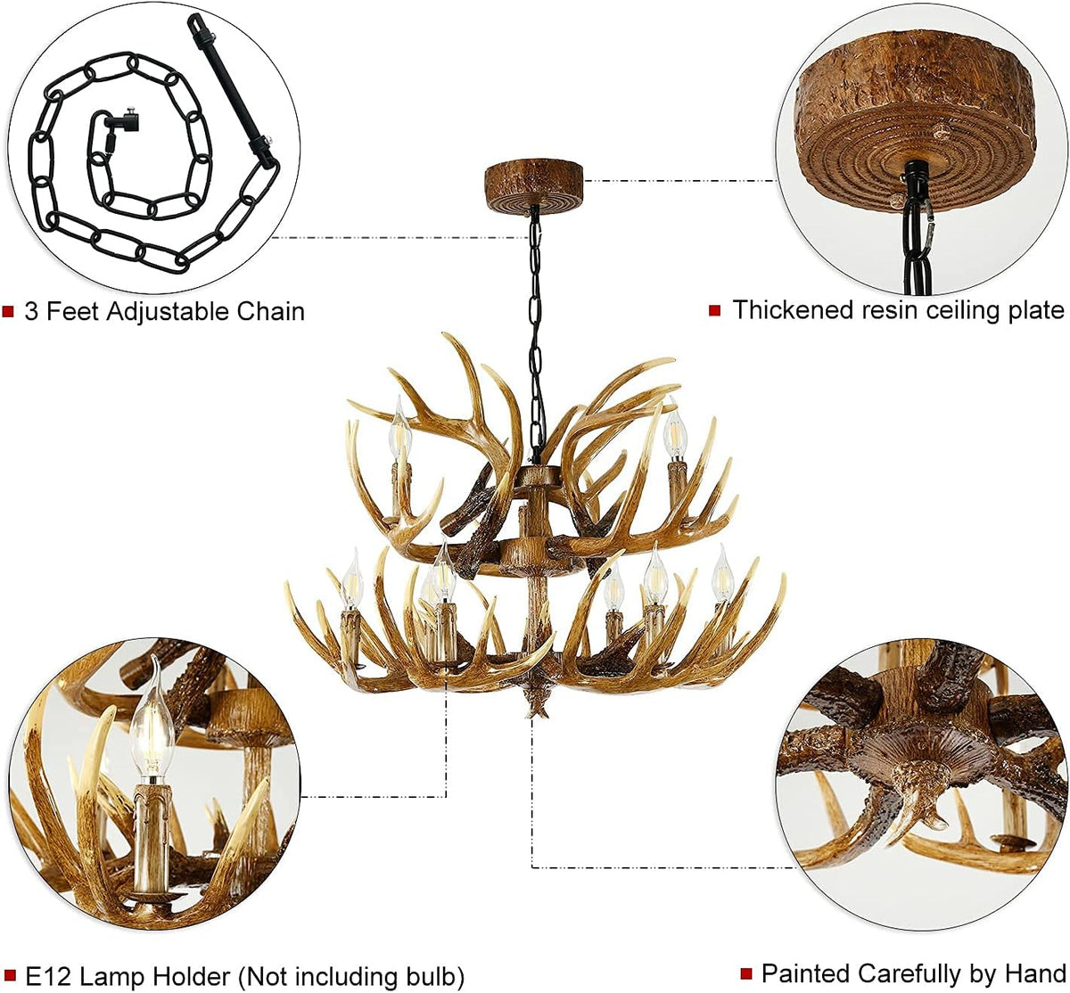 Antler Chandelier 9 Lights E12 Base S454