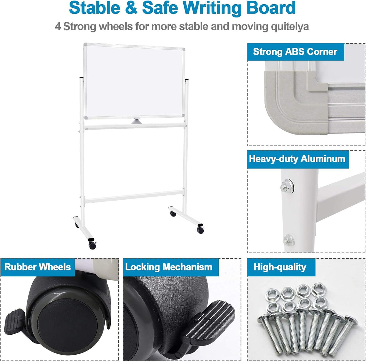 36x24 Double Sided Magnetic Dry Erase Whiteboard on Wheels Q117599