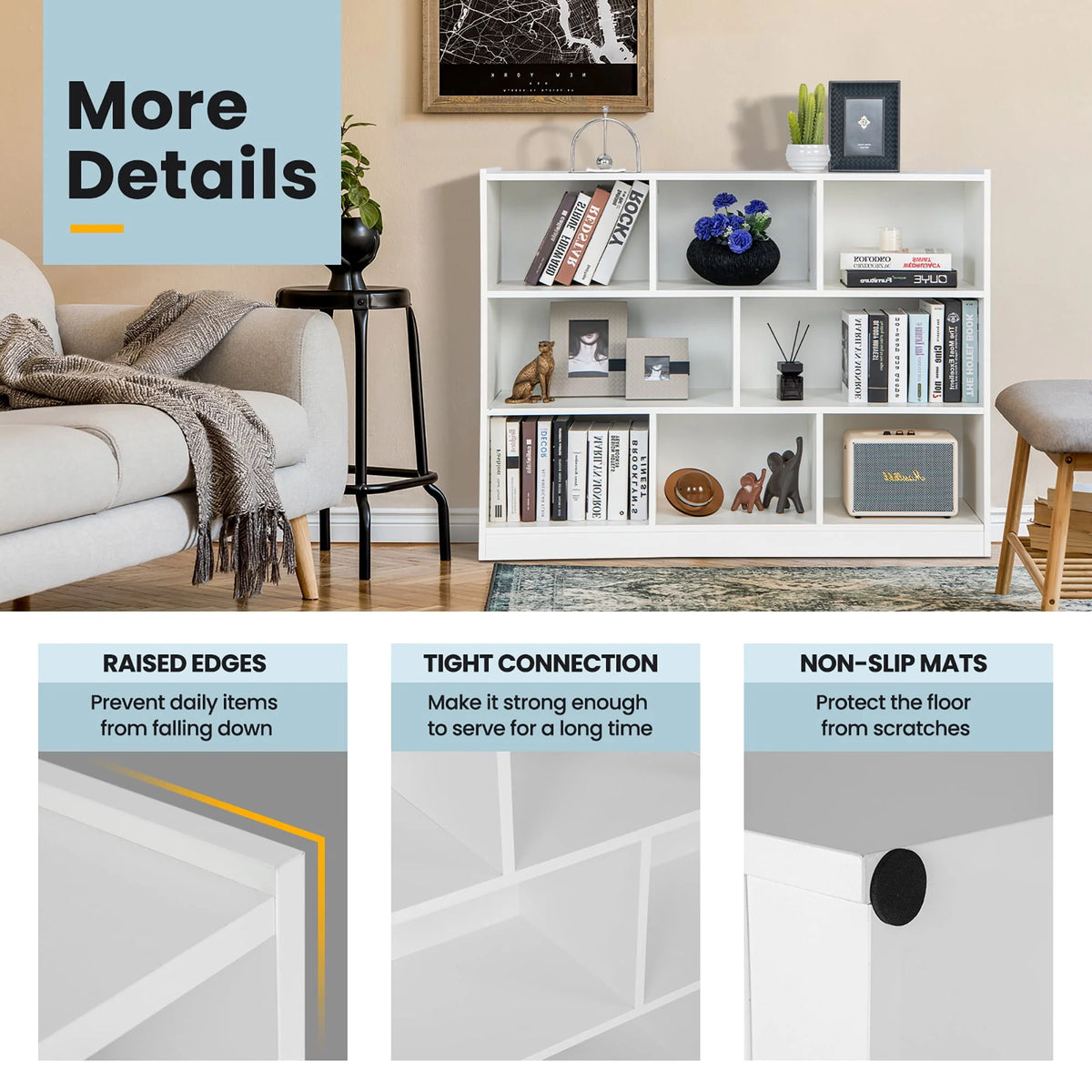 White 3-tier 8-Cube Floor Standing Storage Bookcase M660