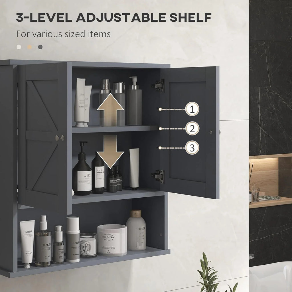 Gray Wall Mounted Bathroom Cabinet with Adjustable Shelf N569210
