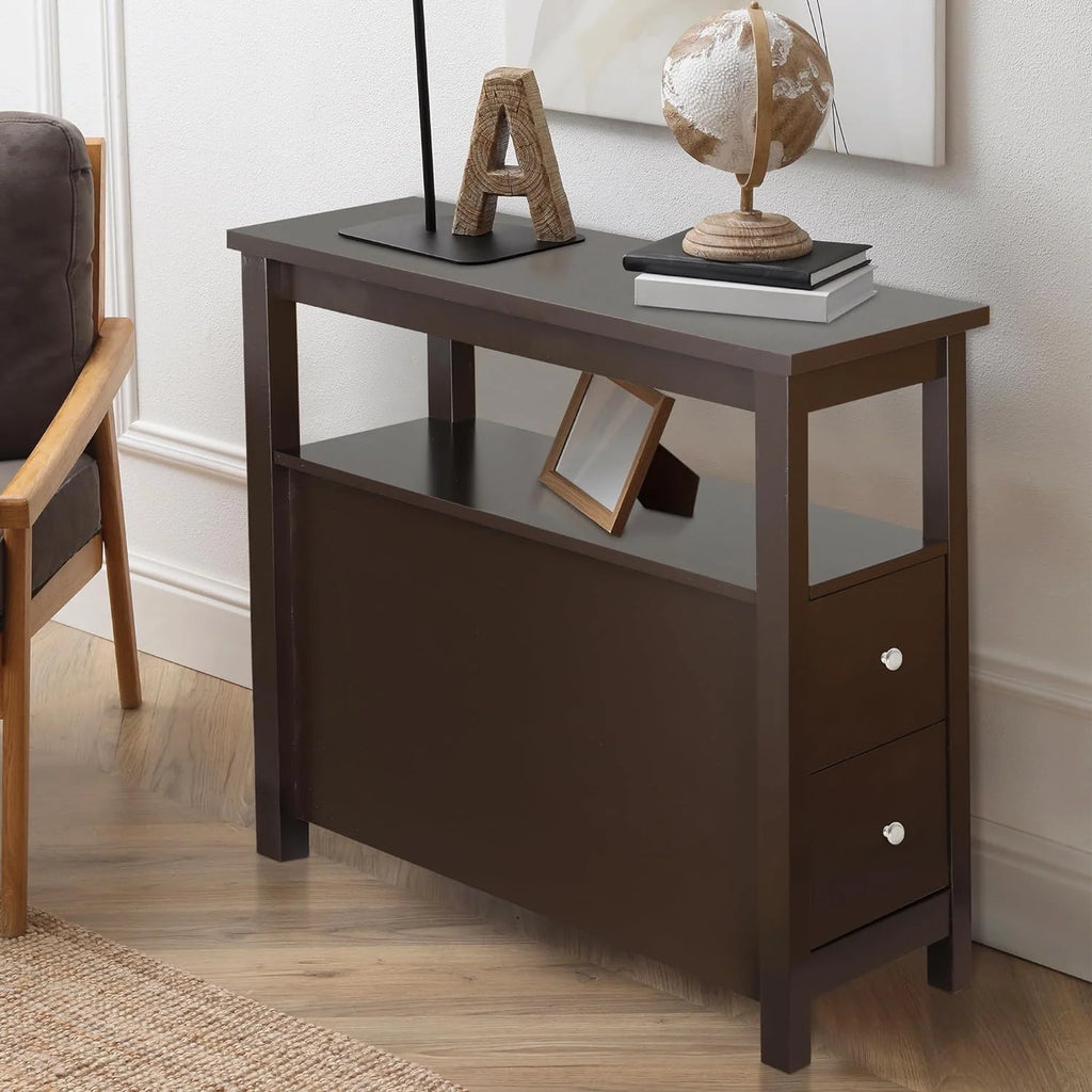 Wooden End Table with Drawer and Storage Shelf D12387
