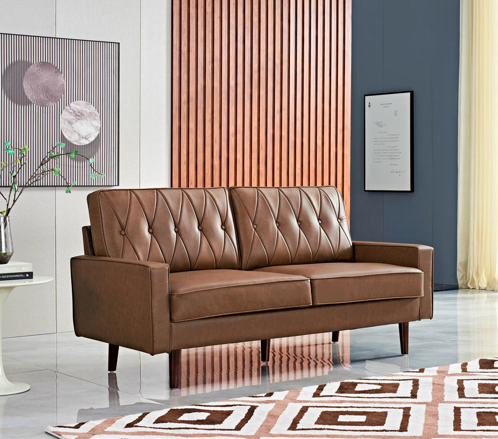 Brown Faux Leather Cushion Back Sofa A302