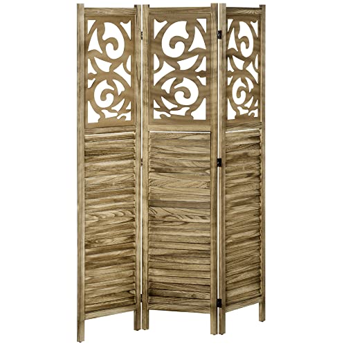 Brown 4 Panel Wood Folding Room Divider B357780