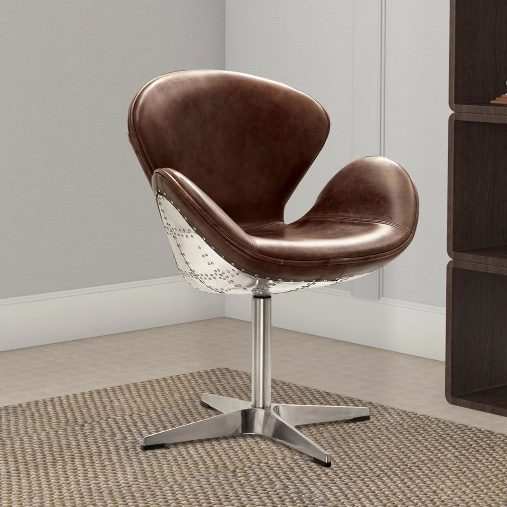 Brown Top Grain Leather Swivel Accent Chair F36645