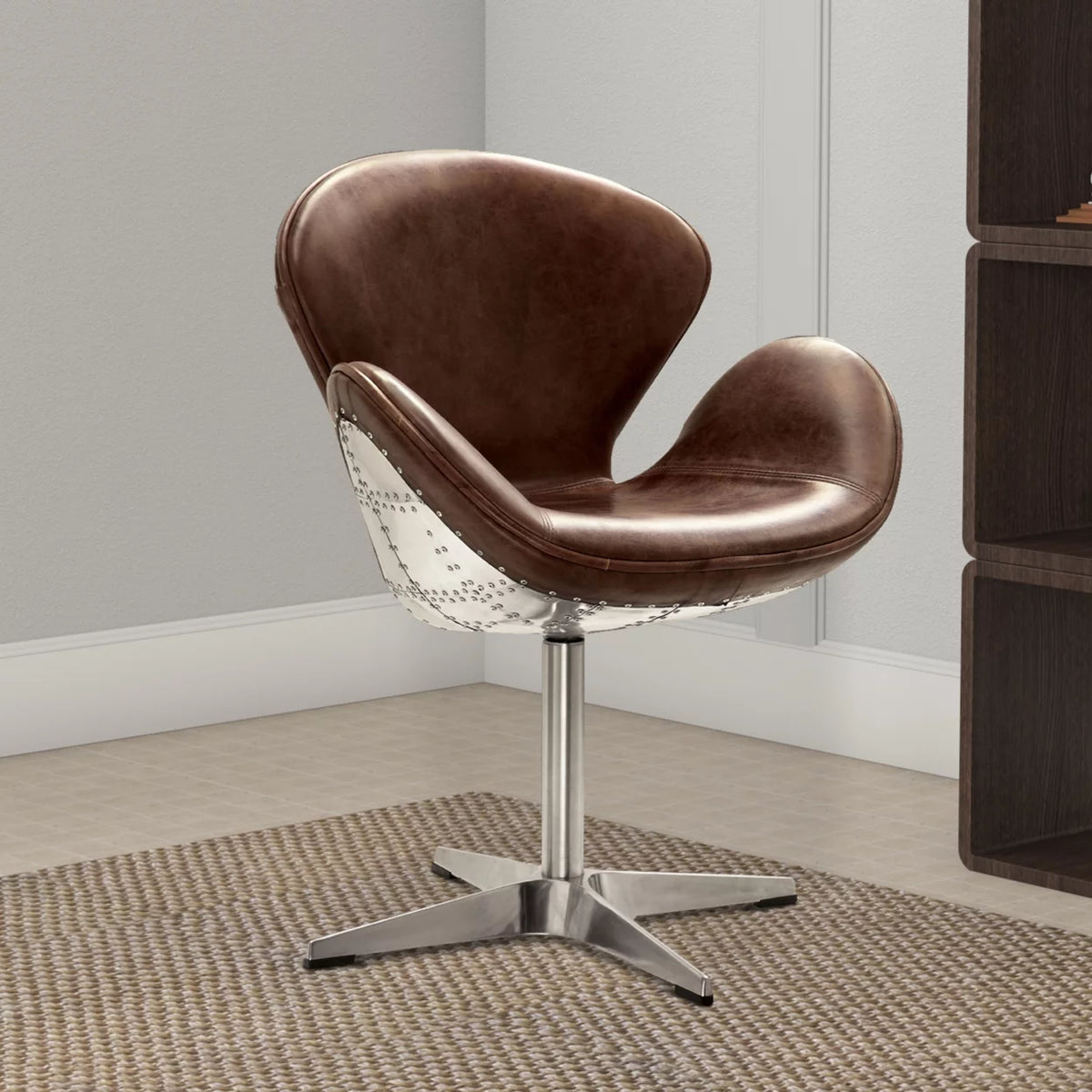 Brown Top Grain Leather Swivel Accent Chair F36645