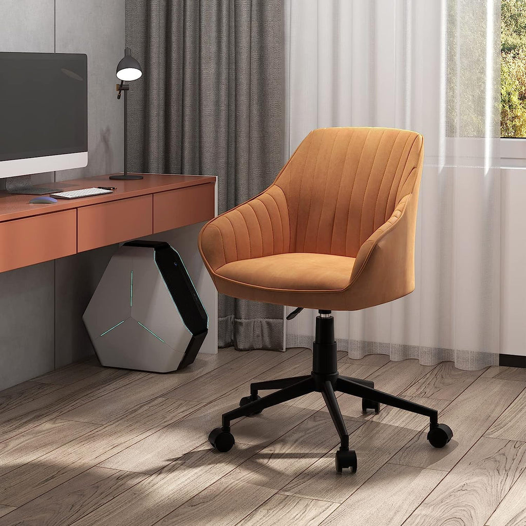 Brown Leather Office Chair with Wheels and Armrests L993962