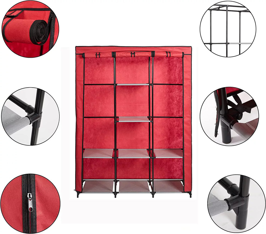 Portable Cloth Closet Organizer with Hanging Rack and Removable Cover F892480