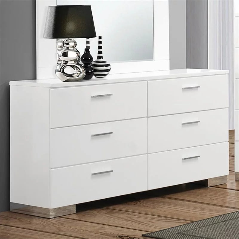 White 6 Drawer Contemporary Wood Dresser G92979