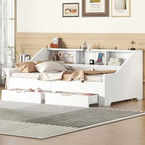 White Wood Twin to King Daybed with Trundle and Storage X4111