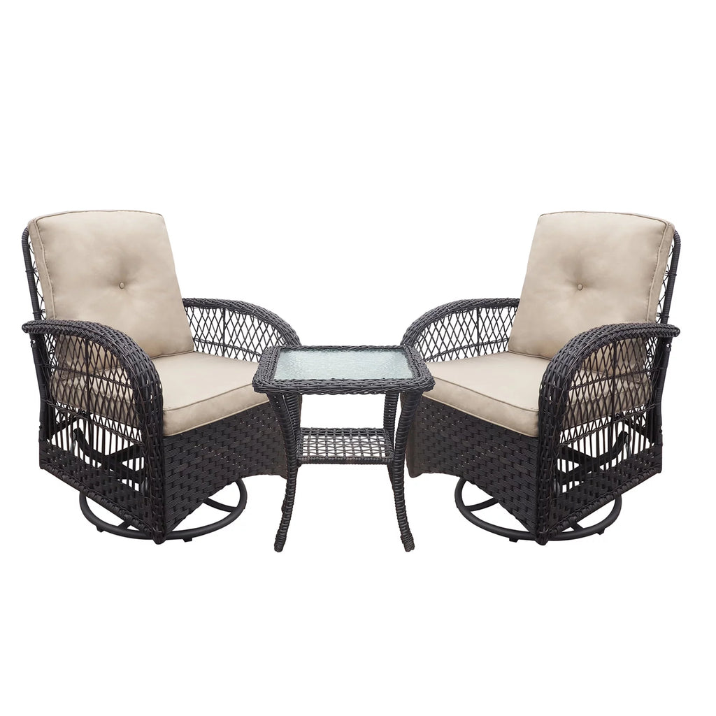 Khaki Wicker Swivel Rocker Chairs with Table Y867