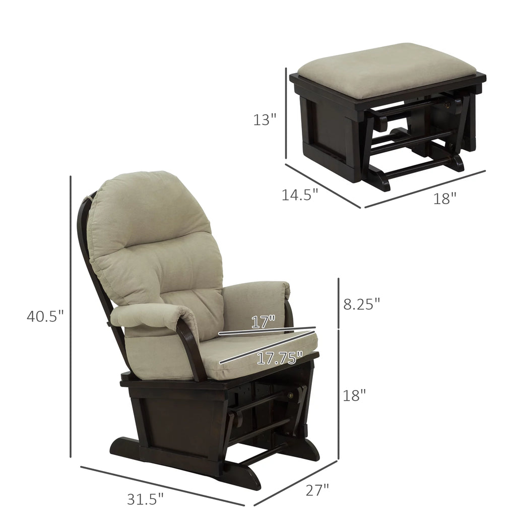 Cream White Nursery Glider Rocking Chair with Ottoman V5760