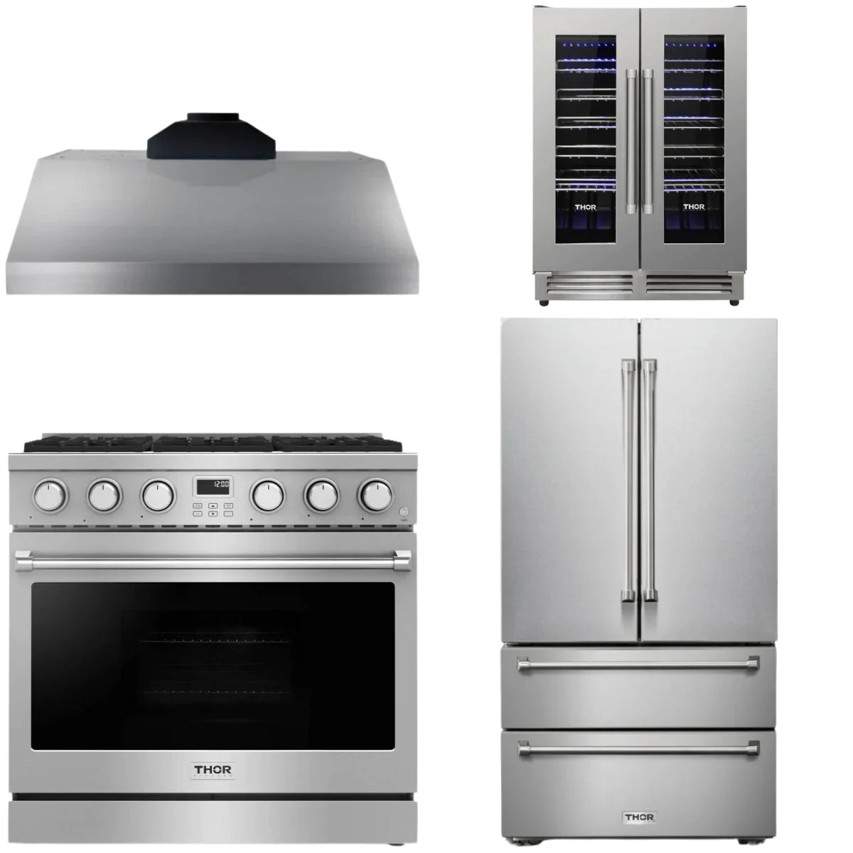 36 Gas Range, Range Hood, Refrigerator and Wine Cooler P75374
