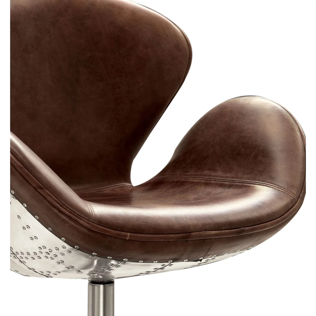 Brown Top Grain Leather Swivel Accent Chair F36645