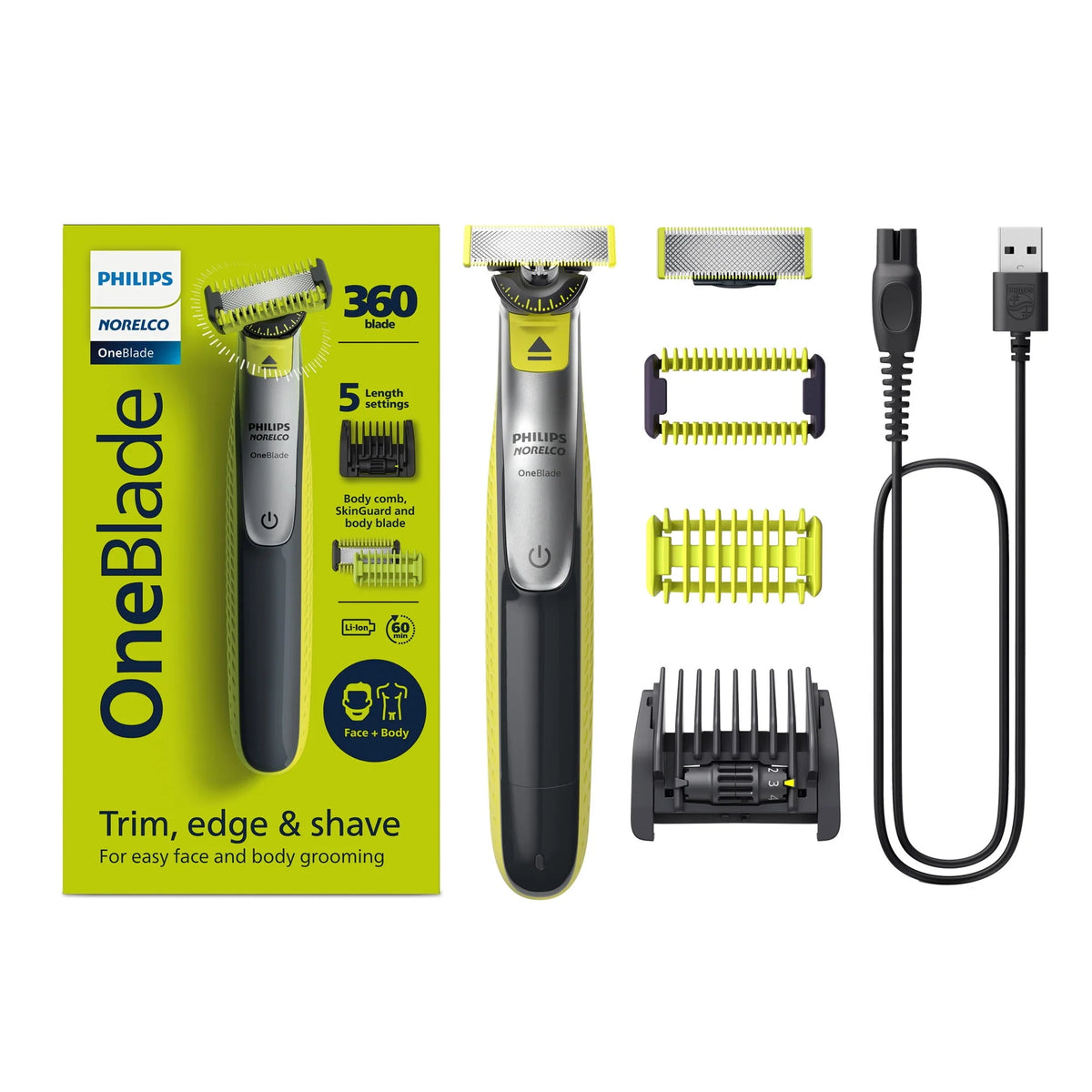 Hybrid Electric Razor and Beard Trimmer with 5-In-1 Comb and Body Hair Trimmer Kit H365