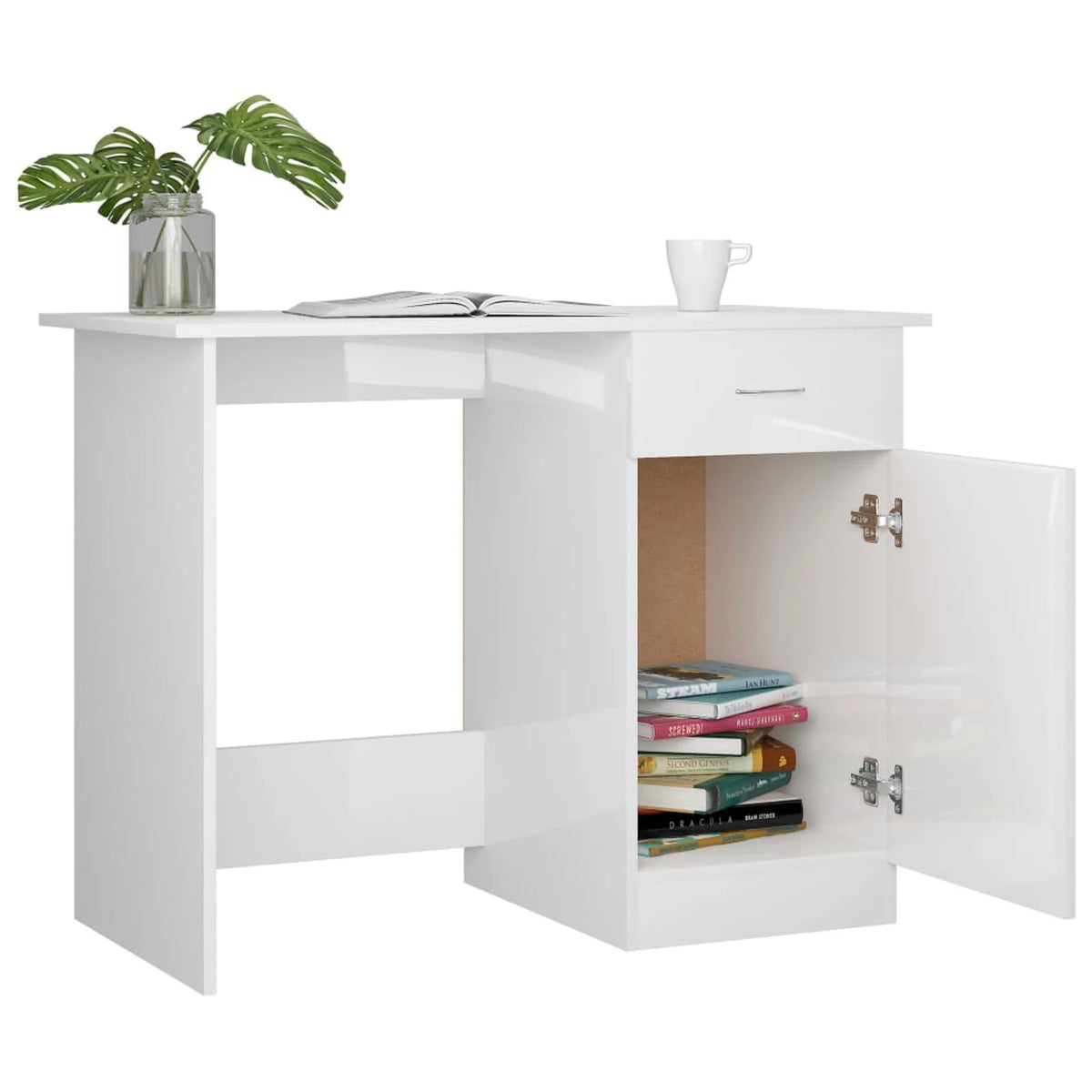 High Gloss White Engineered Wood Desk W3545