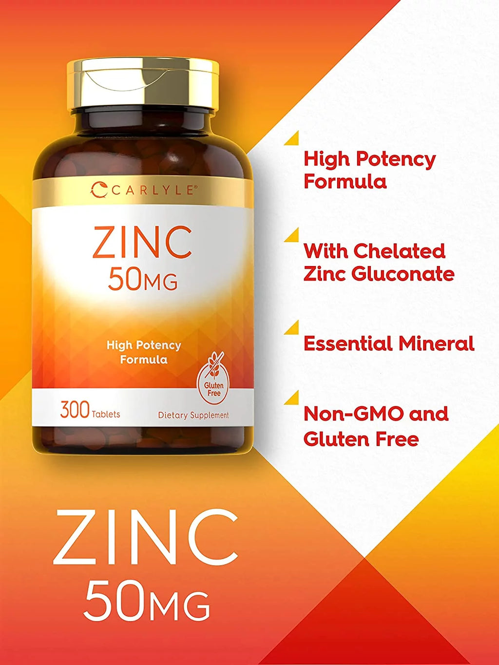 Zinc Gluconate 50mg 300 Tablets Vegetarian Formula F45055