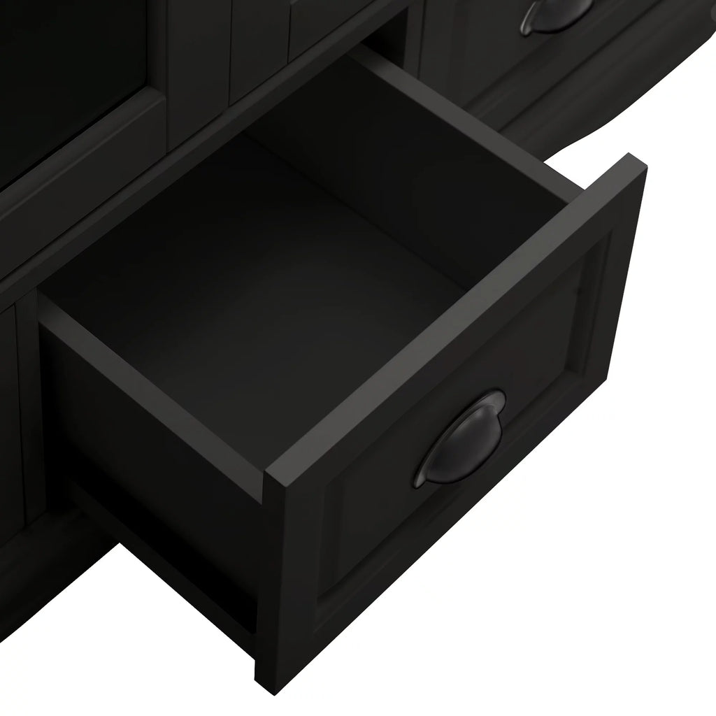 Black Storage Cabinet with Tempered Glass Doors and Triple Drawers M7214
