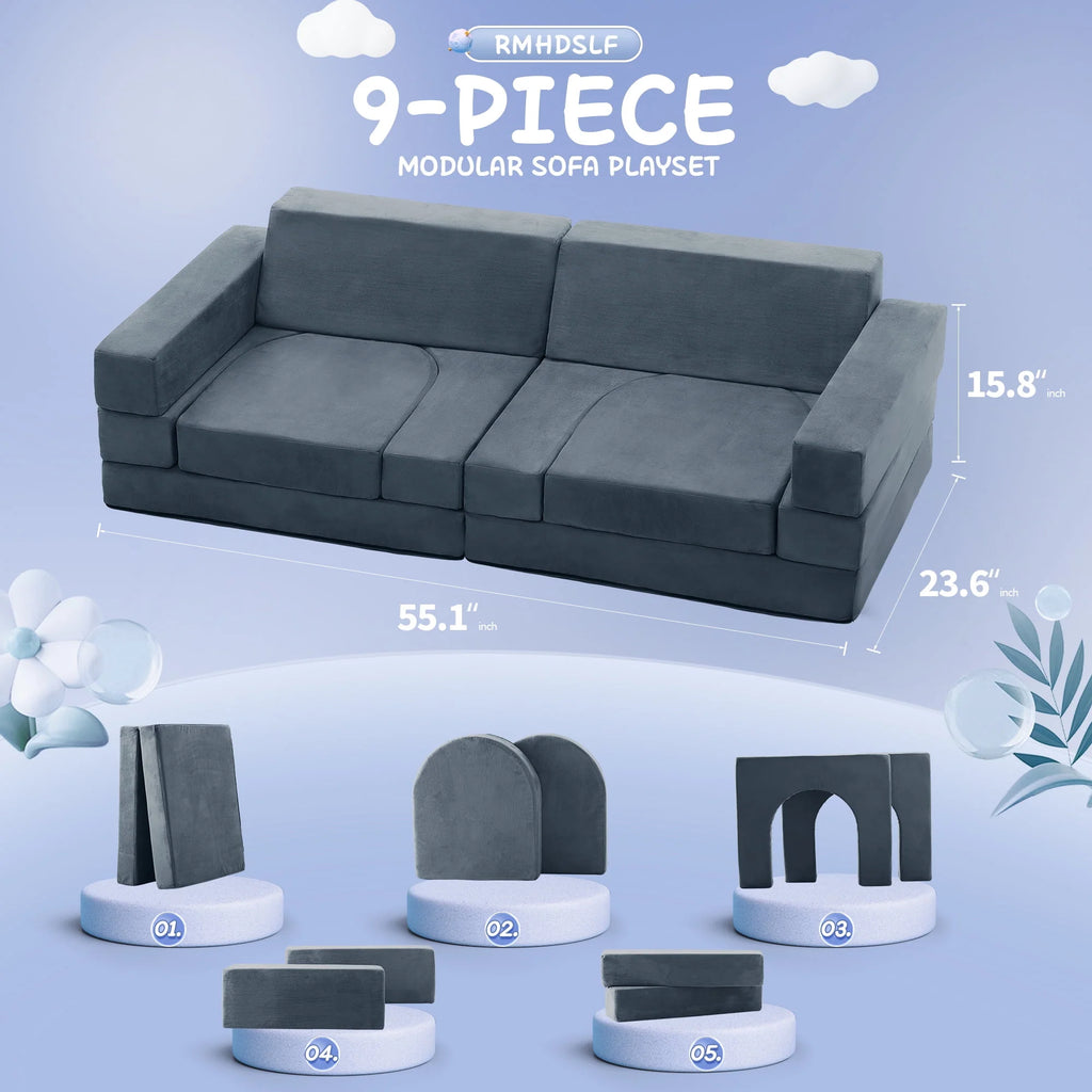 Gray 9-Pieces Kids Sofa Couch C506908